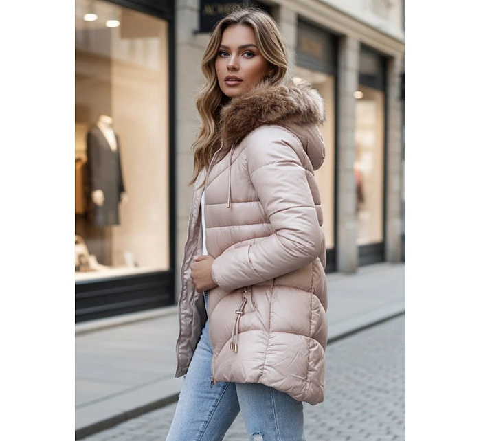 Dámská zimní bunda s kapucí TY4441 béžová - FashionStreet