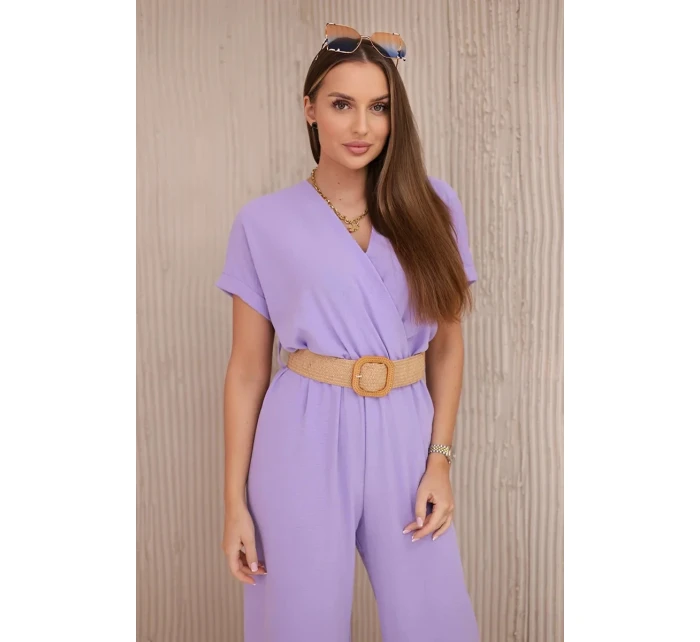 Kombinéza s ozdobným páskem v pase světle fialová