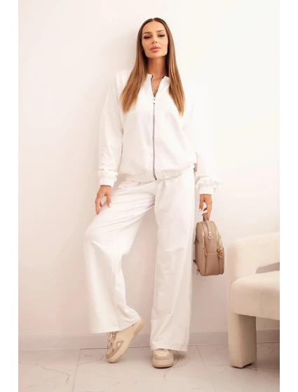 Dámská bavlněná souprava s širokými nohavicemi a mikinou na zip ecru