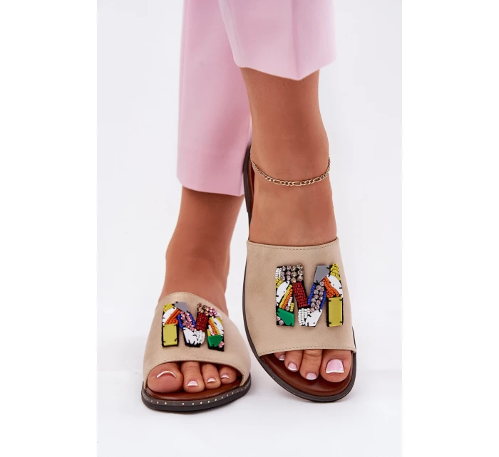 Dámské Pantofle Na Plochém Podpatku S Ozdobou Zlaté model 21695681 - Boto Dámské Pantofle Na Plochém Podpatku S Ozdobou Zlaté model 21695681 - Boto