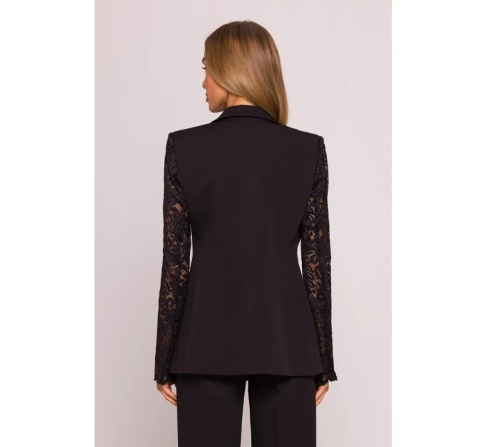 M865 Blejzr s krajkovými panely a jedním knoflíkem - černý M865 Blejzr s krajkovými panely a jedním knoflíkem - černý