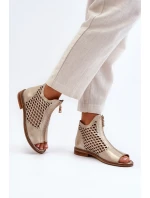 Zazoo kožené prolamované sandály se zipem, zlaté Zazoo kožené prolamované sandály se zipem, zlaté