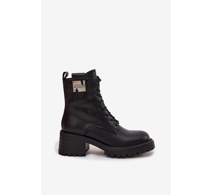 Dámské kožené workery na podpatku s ozdobným detailem Artiker – černé Dámské kožené workery na podpatku s ozdobným detailem Artiker – černé