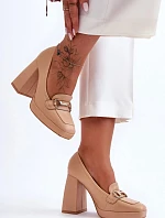 Dámské lodičky na sloupkovém podpatku M047 / 185452 Béžová - Sweet Shoes