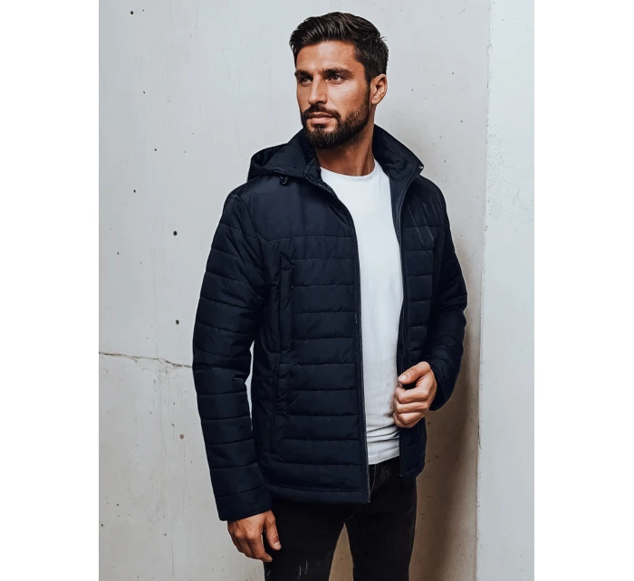 Pánská přechodná prošívaná bunda s kapucí tmavě modrá FashionStreet TX5008