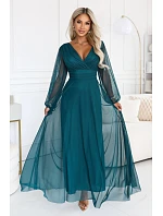 – elegantní maxi šaty s výstřihem do V – mořská zelená model 22342737 - numoco basic – elegantní maxi šaty s výstřihem do V – mořská zelená model 22342737 - numoco basic