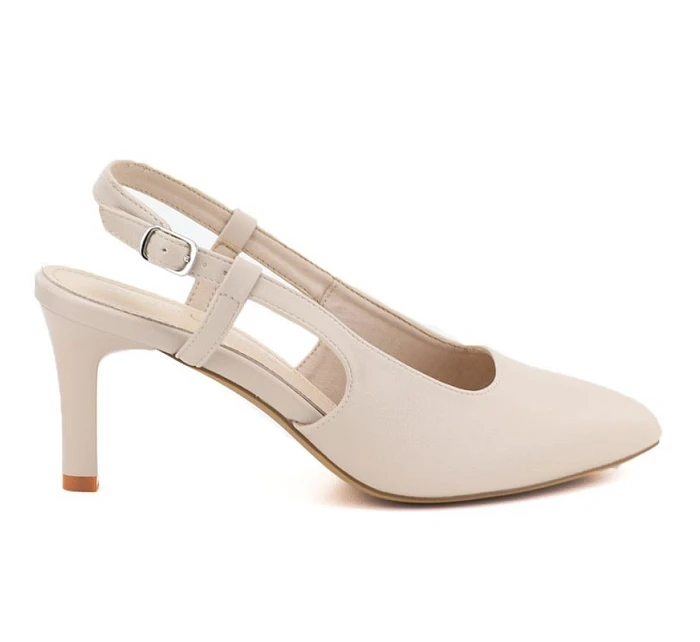 Lodičky na jehlovém podpatku bez podpatku lakované béžové Sergio model 22122381 - LEONE