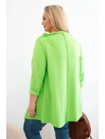 Dámská bavlněná blůza Plus Size asymetrická s ohrnutým rukávem světle zelená