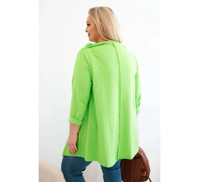 Dámská bavlněná blůza Plus Size asymetrická s ohrnutým rukávem světle zelená