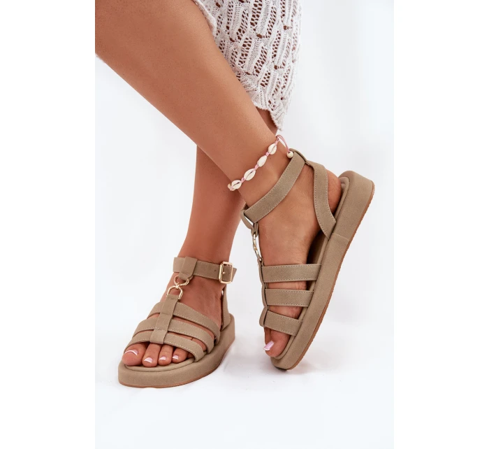 Dámské Sandály Na Platformě Se Zlatým Detalem Khaki model 21699019 - Boto Dámské Sandály Na Platformě Se Zlatým Detalem Khaki model 21699019 - Boto