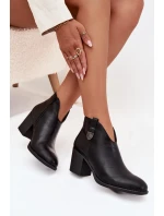 Zateplené dámské kotníkové boty na podpatku z ekokůže černé Talienne