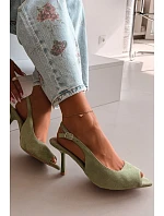 Dámské sandály na jehlovém podpatku Eko semiš zelené model 22092022 - Boto
