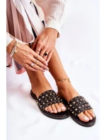 Dámské kožené pantofle s zdobením Černá Brien Dámské kožené pantofle s zdobením Černá Brien