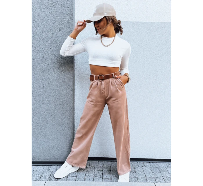 Dámské kalhoty s širokými nohavicemi EMERALD camel FashionStreet UY1692