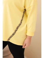 Dámská blůza Plus Size bavlněná s ohrnovacími rukávy a lampasem v leopardím vzoru žlutý