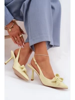 Dámské sandály na podpatku s mašlí Žluté model 22027955 - Boto