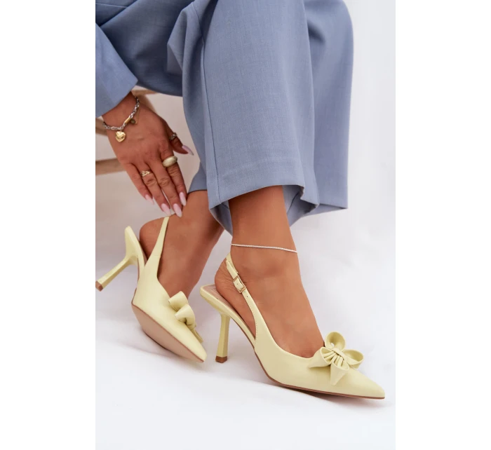 Dámské sandály na podpatku s mašlí Žluté model 22027955 - Boto