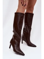 Dámské kozačky na jehlovém podpatku s prošitím Olyvia – čokoládové Dámské kozačky na jehlovém podpatku s prošitím Olyvia – čokoládové