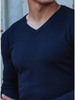 Pánský hladký tmavě modrý svetr s výstřihem FashionStreet WX2220