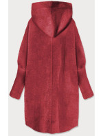 Dlouhý vlněný přehoz přes oblečení typu alpaka v malinové barvě s kapucí (908)