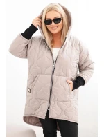 Dámská zimní bunda Plus Size prošívaná s kapucí tmavě béžová