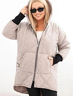 Dámská zimní bunda Plus Size prošívaná s kapucí tmavě béžová