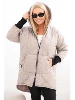 Dámská zimní bunda Plus Size prošívaná s kapucí tmavě béžová