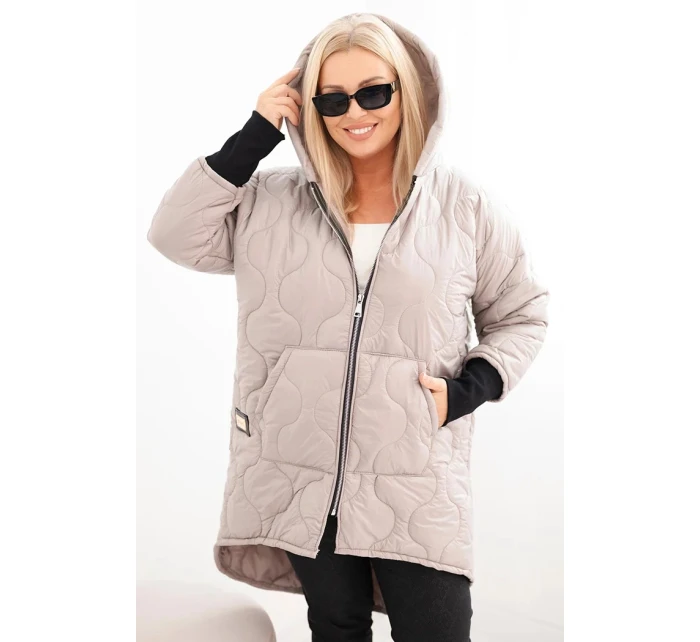 Dámská zimní bunda Plus Size prošívaná s kapucí tmavě béžová