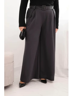 Dámské kalhoty Plus Size s širokou nohavicí a páskem grafitové