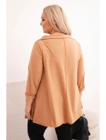 Dámská bavlněná blůza Plus Size asymetrická s ohrnutým rukávem jasně camelová Dámská bavlněná blůza Plus Size asymetrická s ohrnutým rukávem jasně camelová