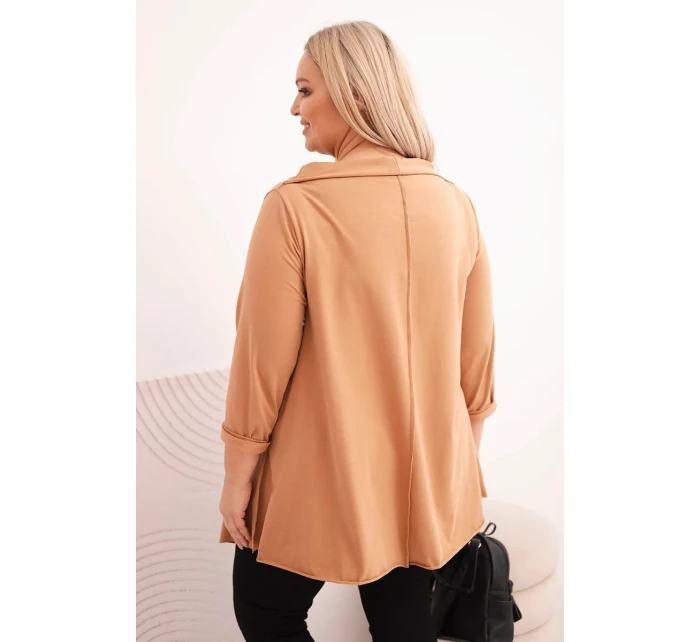 Dámská bavlněná blůza Plus Size asymetrická s ohrnutým rukávem jasně camelová Dámská bavlněná blůza Plus Size asymetrická s ohrnutým rukávem jasně camelová