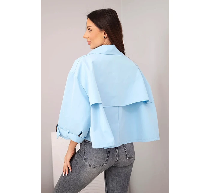 Dámská jarní bavlněná bunda zapínaná na knoflíky s límcem modrá