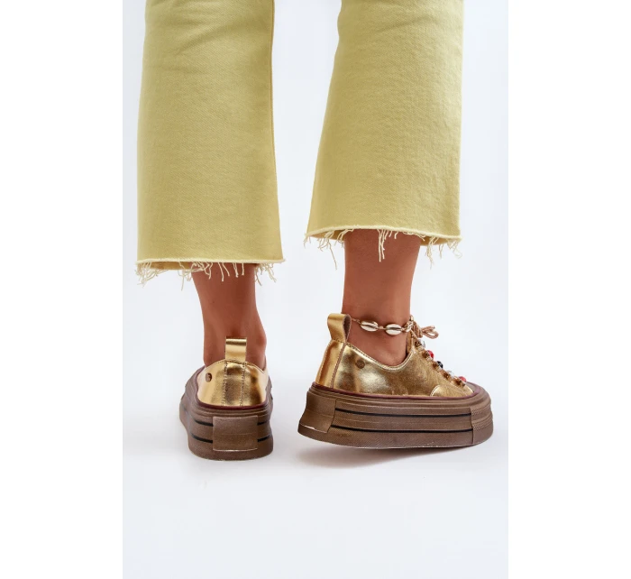 Dámské tenisky na platformě model 21650185 Zlaté - Goe