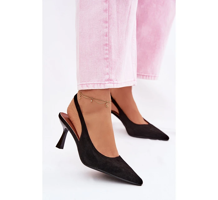 Dámské sandály na jehlovém podpatku z imitace semiše Černé Saria