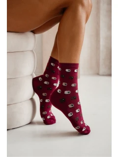 Dámské ponožky s ovečkami – bordó