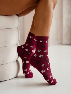 Dámské ponožky s ovečkami – bordó