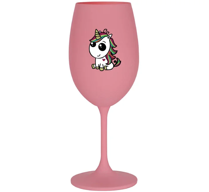 DUHOVÝ JEDNOROŽEC - růžová sklenice na víno 350 ml