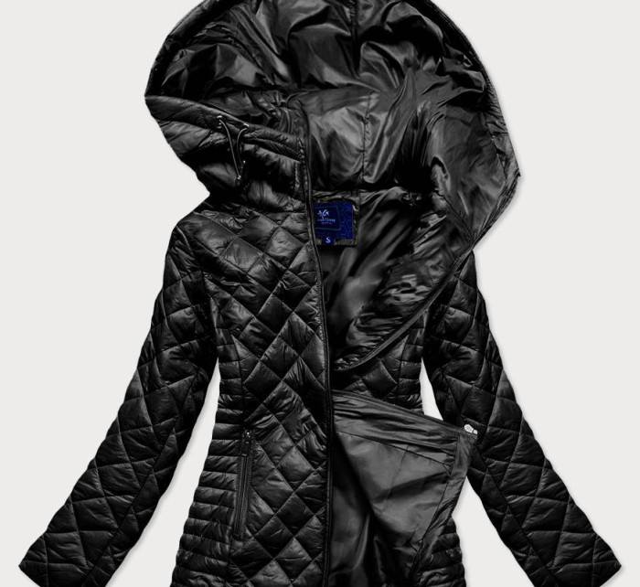 Černá prošívaná dámská bunda s kapucí (LY-01)