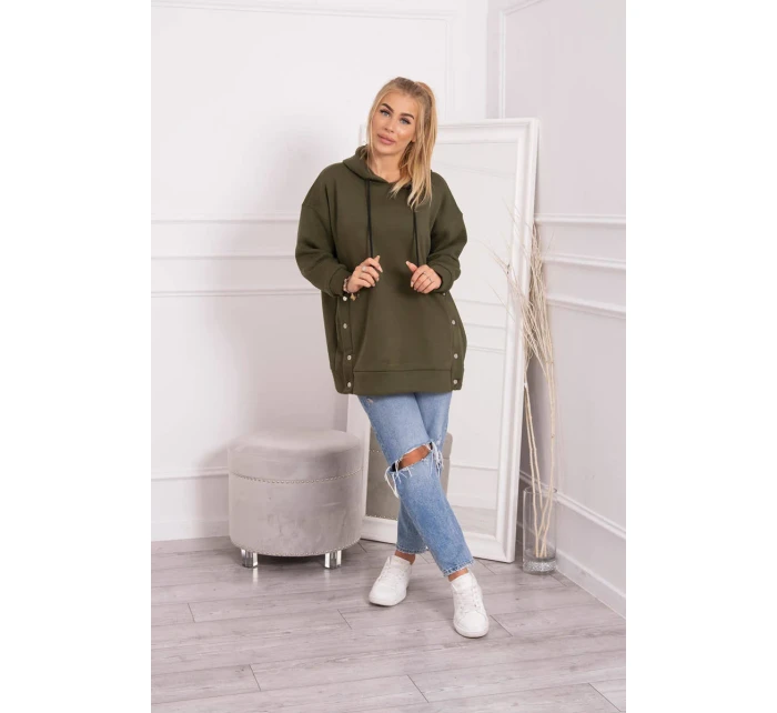 Zateplená mikina se zapínáním na druky khaki