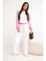 Dámská souprava s volnou mikinou a širokými kalhotami světle růžová