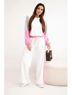 Dámská souprava s volnou mikinou a širokými kalhotami světle růžová