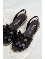 Kožené Sandály Na Plochém Podpatku Zazoo 40425 Černé