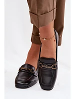 Kožené dámské polobotky na klínu s ozdobou model 22069492 Černé - VINCEZA