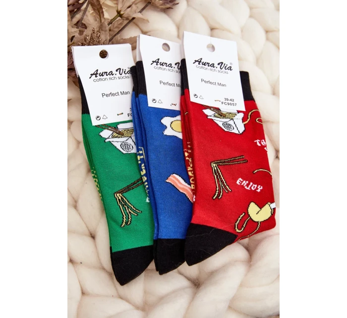 Pánské ponožky se vzory asijských nudlí červené