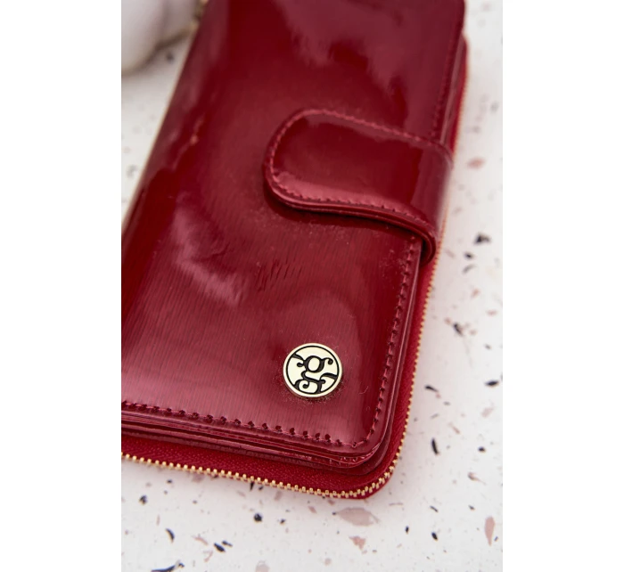 Lakovaná dámská peněženka se zlatým detailem Evlinne – červená