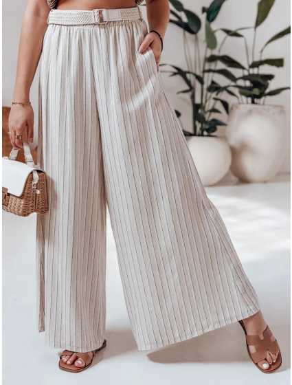Dámské široké kalhoty s páskem beige model 21988976 - Dstreet Dámské široké kalhoty s páskem beige model 21988976 - Dstreet