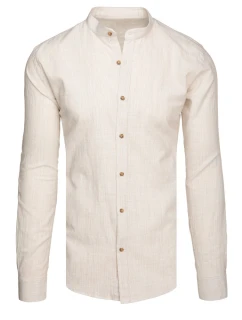 Pánská košile s dlouhým rukávem a stojáčkem ve světle béžové barvě FashionStreet DX2658
