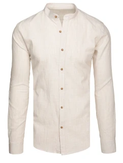 Pánská košile s dlouhým rukávem a stojáčkem ve světle béžové barvě FashionStreet DX2658