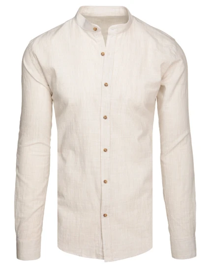 Pánská košile s dlouhým rukávem a stojáčkem ve světle béžové barvě FashionStreet DX2658