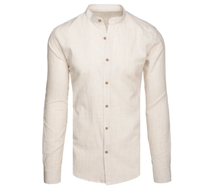 Pánská košile s dlouhým rukávem a stojáčkem ve světle béžové barvě FashionStreet DX2658